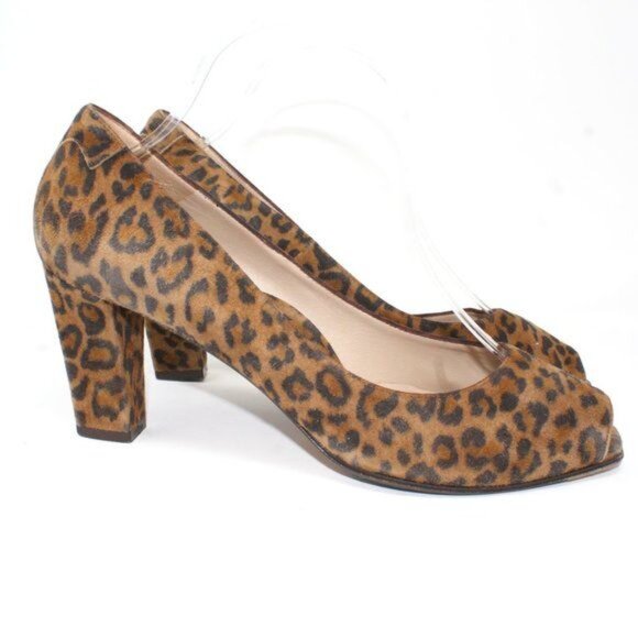 Taryn Rose Women's Sz 10 Suede Leopard Print Open Toe Block Heel Slip On Pumps - Picture 6 of 12